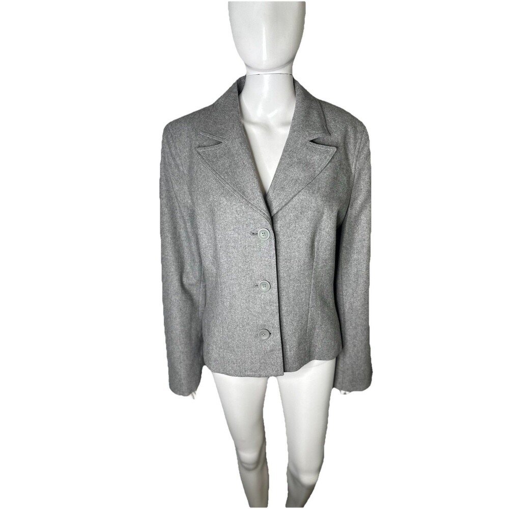 Ann Taylor Factory Blazer Women's 14 Wool Blend Gray Office Workwear Jacket